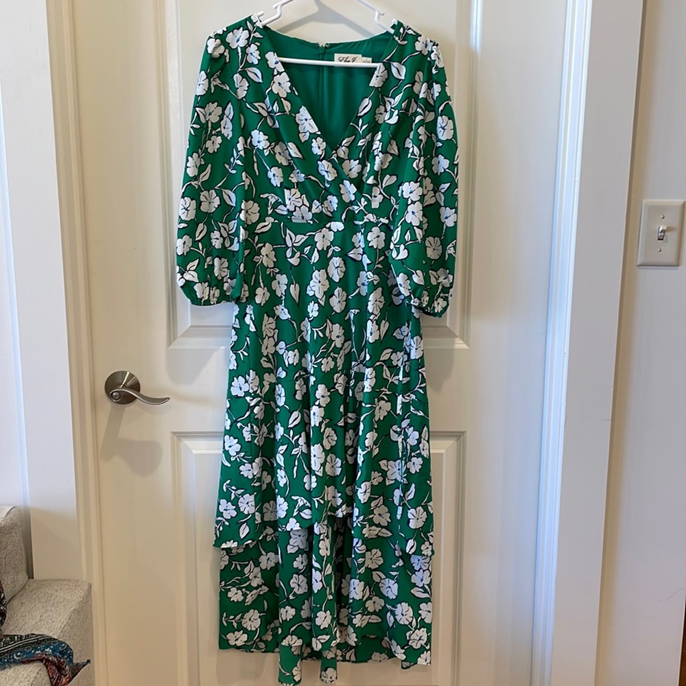 Eliza J Green Floral Faux Wrap Dress (size 4)